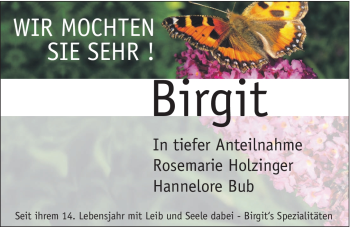 Traueranzeige von Birgit  von Hersbrucker Zeitung