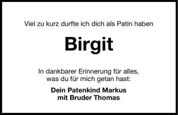 Traueranzeige von Birgit  von Hersbrucker Zeitung