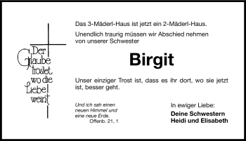 Traueranzeige von Birgit  von Hersbrucker Zeitung