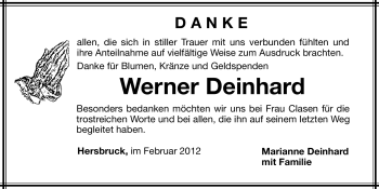 Traueranzeige von Werner Deinhard von Hersbrucker Zeitung