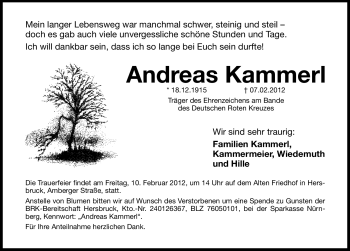 Traueranzeige von Andreas Kammerl von Hersbrucker Zeitung