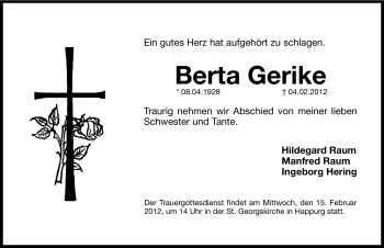 Traueranzeige von Berta Gerike von Hersbrucker Zeitung