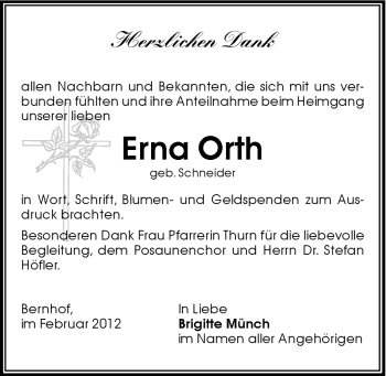 Traueranzeige von Erna Orth von Hersbrucker Zeitung