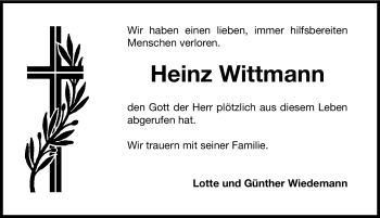 Traueranzeige von Heinz Wittmann von Hersbrucker Zeitung