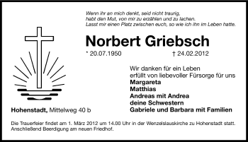 Traueranzeige von Norbert Griebsch von Hersbrucker Zeitung