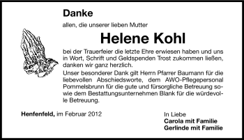 Traueranzeige von Helene Kohl von Hersbrucker Zeitung
