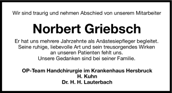 Traueranzeige von Norbert Griebsch von Hersbrucker Zeitung