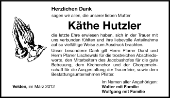 Traueranzeige von Käthe Hutzler von Hersbrucker Zeitung