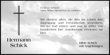 Traueranzeige von Hermann Schick von Hersbrucker Zeitung