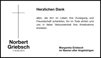 Traueranzeige von Norbert Griebsch von Hersbrucker Zeitung