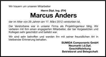 Traueranzeige von Marcus Anders von Hersbrucker Zeitung