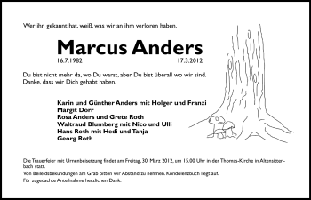 Traueranzeige von Marcus Anders von Hersbrucker Zeitung