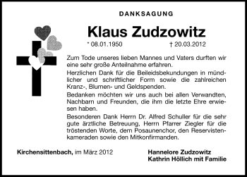 Traueranzeige von Klaus Zudzowitz von Hersbrucker Zeitung