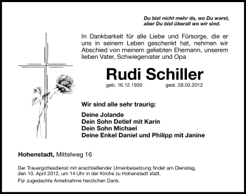 Traueranzeige von Rudi Schiller von Hersbrucker Zeitung