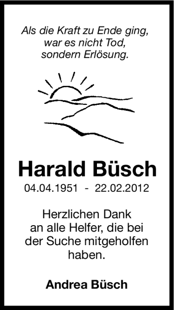 Traueranzeige von Harald Büsch von Hersbrucker Zeitung