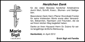 Traueranzeige von Marie Sigli von Hersbrucker Zeitung