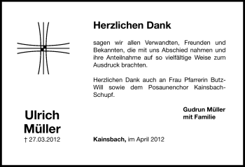 Traueranzeige von Ulrich Müller von Hersbrucker Zeitung