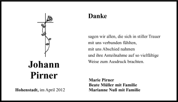 Traueranzeige von Johann Pirner von Hersbrucker Zeitung
