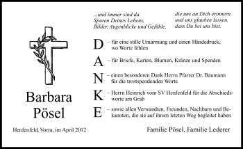 Traueranzeige von Barbara Pösel von Hersbrucker Zeitung