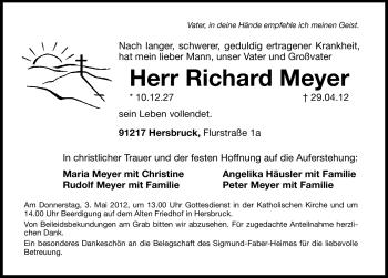 Traueranzeige von Richard Meyer von Hersbrucker Zeitung