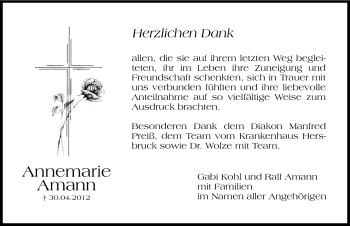 Traueranzeige von Annemarie Amann von Hersbrucker Zeitung