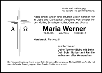 Traueranzeige von Maria Werner von Hersbrucker Zeitung