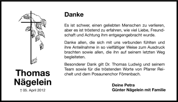 Traueranzeige von Thomas Nägelein von Hersbrucker Zeitung
