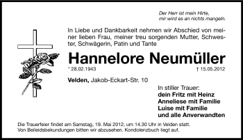 Traueranzeige von Hannelore Neumüller von Hersbrucker Zeitung