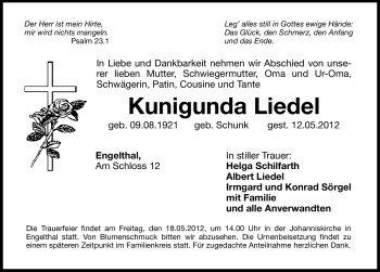 Traueranzeige von Kunigunda Liedel von Hersbrucker Zeitung