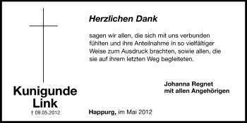 Traueranzeige von Kunigunde Link von Hersbrucker Zeitung
