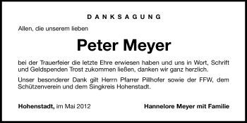 Traueranzeige von Peter Meyer von Hersbrucker Zeitung