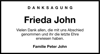 Traueranzeige von Frieda John von Hersbrucker Zeitung