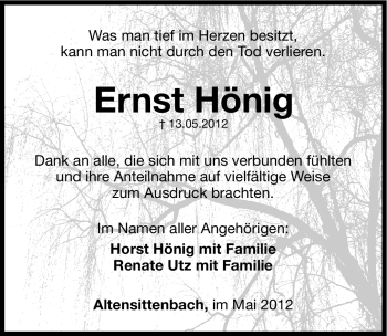 Traueranzeige von Ernst Hönig von Hersbrucker Zeitung