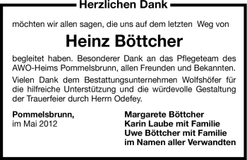 Traueranzeige von Heinz Böttcher von Hersbrucker Zeitung