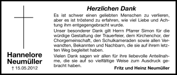 Traueranzeige von Hannelore Neumüller von Hersbrucker Zeitung