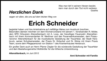 Traueranzeige von Erich Schneider von Hersbrucker Zeitung