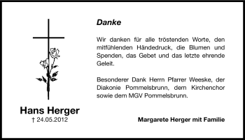 Traueranzeige von Hans Herger von Hersbrucker Zeitung
