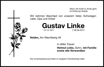 Traueranzeige von Gustav Linke von Hersbrucker Zeitung