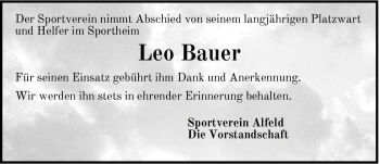 Traueranzeige von Leo Bauer von Hersbrucker Zeitung