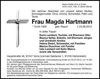 Traueranzeige von Magda Hartmann von Hersbrucker Zeitung