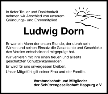 Traueranzeige von Ludwig Dorn von Hersbrucker Zeitung