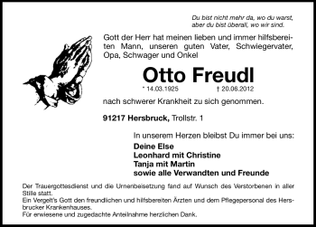 Traueranzeige von Otto Freudl von Hersbrucker Zeitung