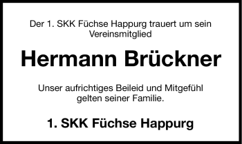 Traueranzeige von Hermann Brückner von Hersbrucker Zeitung