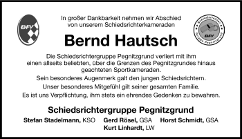 Traueranzeige von Bernd Hautsch von Hersbrucker Zeitung