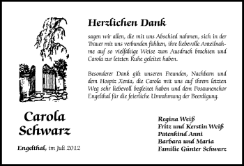 Traueranzeige von Carola Schwarz von Hersbrucker Zeitung