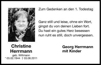 Traueranzeige von Christine Herrmann von Hersbrucker Zeitung