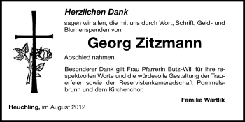Traueranzeige von Georg Zitzmann von Hersbrucker Zeitung