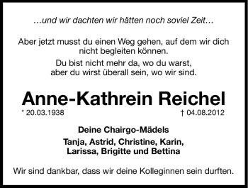 Traueranzeige von Anne-Kathrein Reichel von Hersbrucker Zeitung