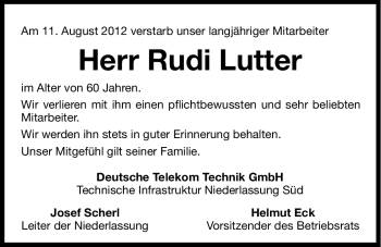 Traueranzeige von Rudi Lutter von Hersbrucker Zeitung