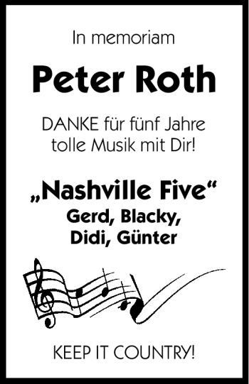 Traueranzeige von Peter Roth von Hersbrucker Zeitung